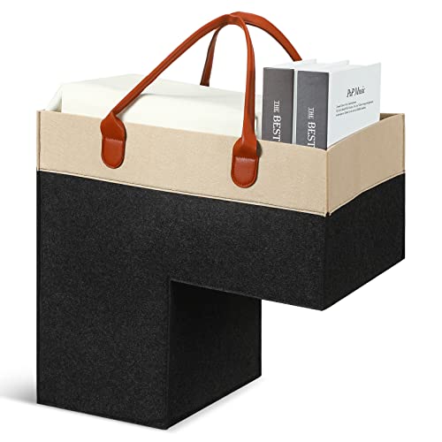 Shappy Stair Baskets with Handles and Support Panel 16 Inch Felt Step Basket for Stairs for Carpeted and Wooden Collapsible Staircase Basket for Office Home Decor - Image 1