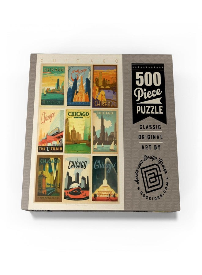 MyPuzzle.com ماي بازل شيكاغو: طباعة متعددة الصور - الإصدار 1، ملصق عتيق - أحجية تركيب الصور الفاخرة 500 قطعة للبالغين - Image 4