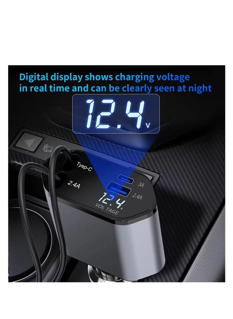 LIVVY Retractable Car Charger - 4-in-1 Fast Charger with Dual USB Ports & 2.6ft Cable, Compatible with iPhone 15/14/13 Pro Max, Galaxy S23/S24 – Compact & Multi-Device Adapter  - Image 3
