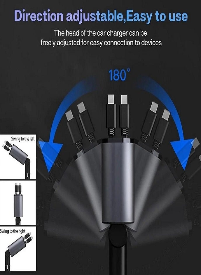 ليفي شاحن سيارة قابل للسحب - شاحن سريع 4 في 1 مع منفذي USB مزدوجين وكابل بطول 2.6 قدم، متوافق مع iPhone 15/14/13 Pro Max وGalaxy S23/S24 - محول صغير الحجم ومتعدد الأجهزة - Image 3