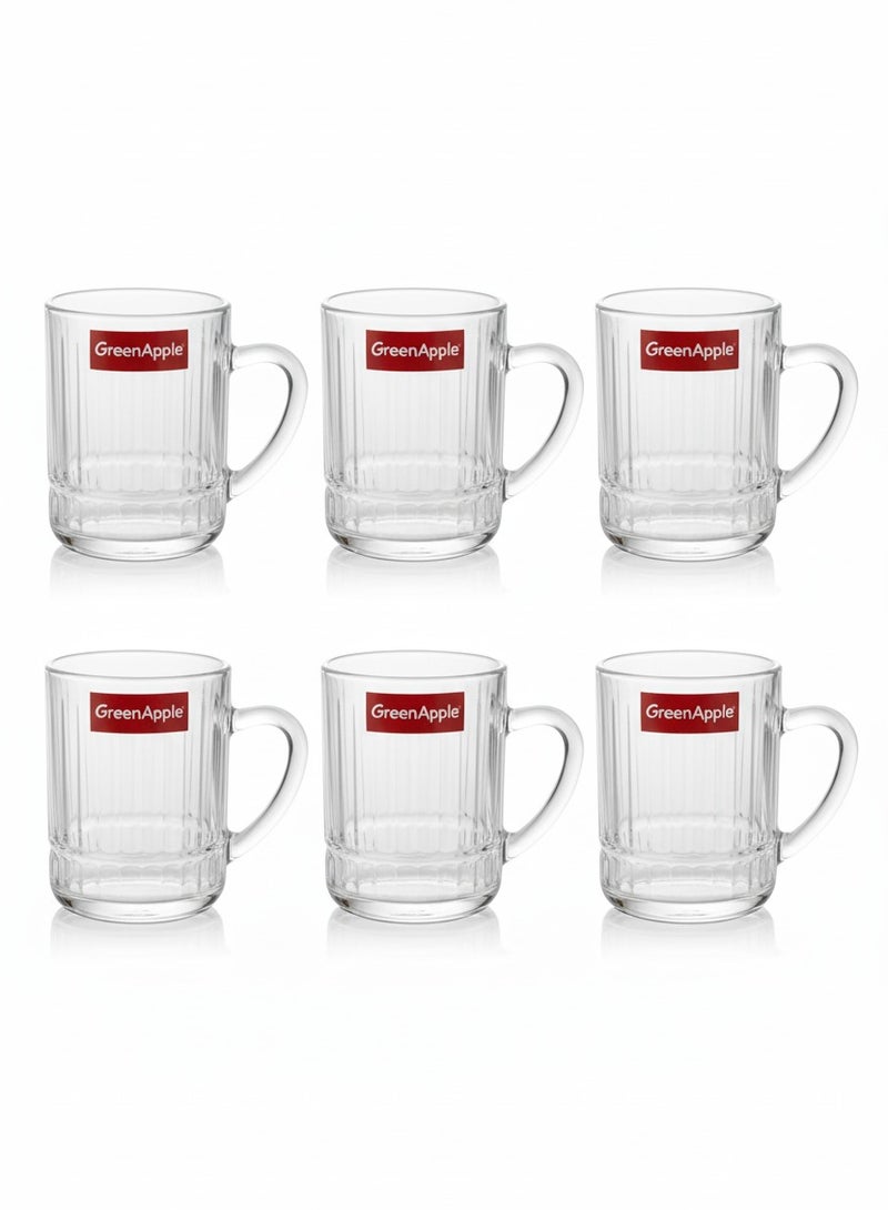 جرين أبل طقم 6 أكواب شاي زجاجية شفافة – تصميم مخدد بمقبض جانبي - Image 1