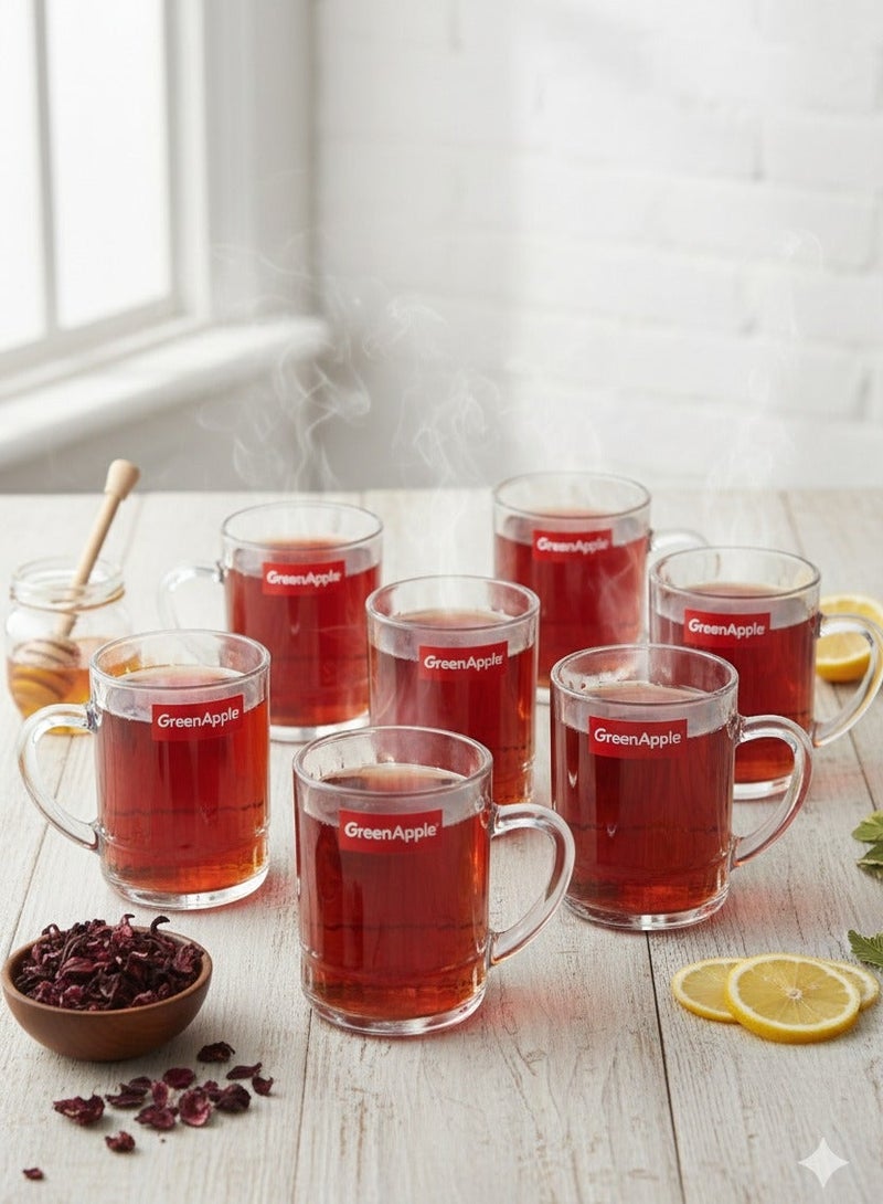 جرين أبل طقم 6 أكواب شاي زجاجية شفافة – تصميم مخدد بمقبض جانبي - Image 3