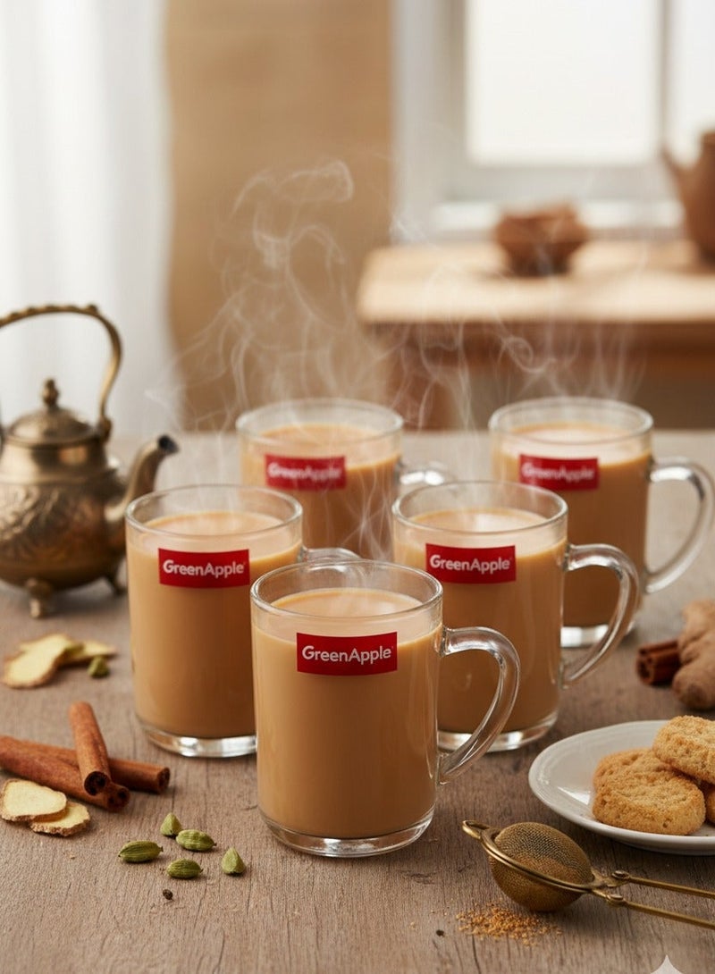 جرين أبل طقم 6 أكواب شاي زجاجية شفافة – تصميم مخدد بمقبض جانبي - Image 4