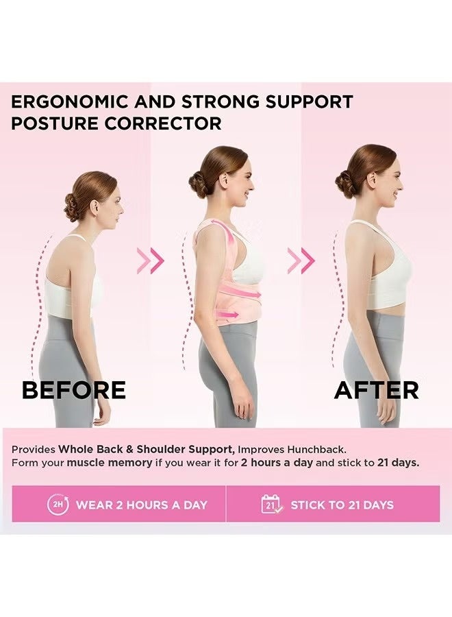 Posture Corrector for Women & Men - Adjustable Back Brace & Shoulder Support for Pain Relief, Breathable Spine Straightener, Pink - Image 4