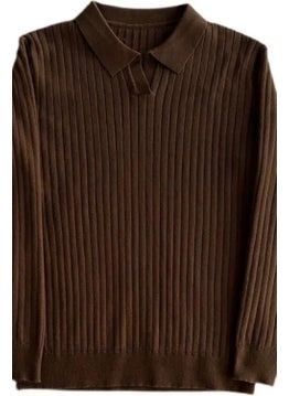Cool Tarz Cool Style Dark Brown Men's Polo Collar Ribbed Knitwear Sweater  - Image 1