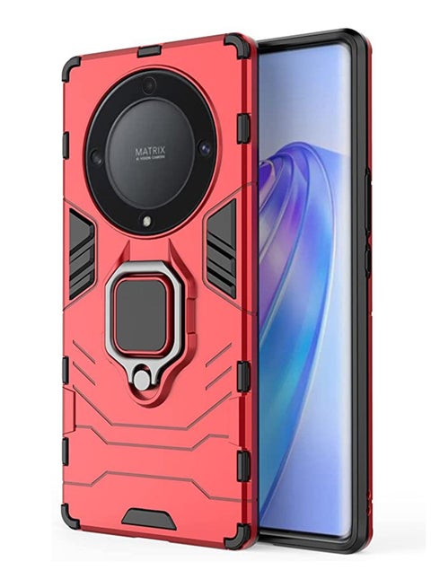 Compatible with Honor X9a or Honor Magic5 Lite Case Kickstand Hybrid Heavy Duty Armor Dual Layer Anti Scratch Phone Case Cover Red/Black