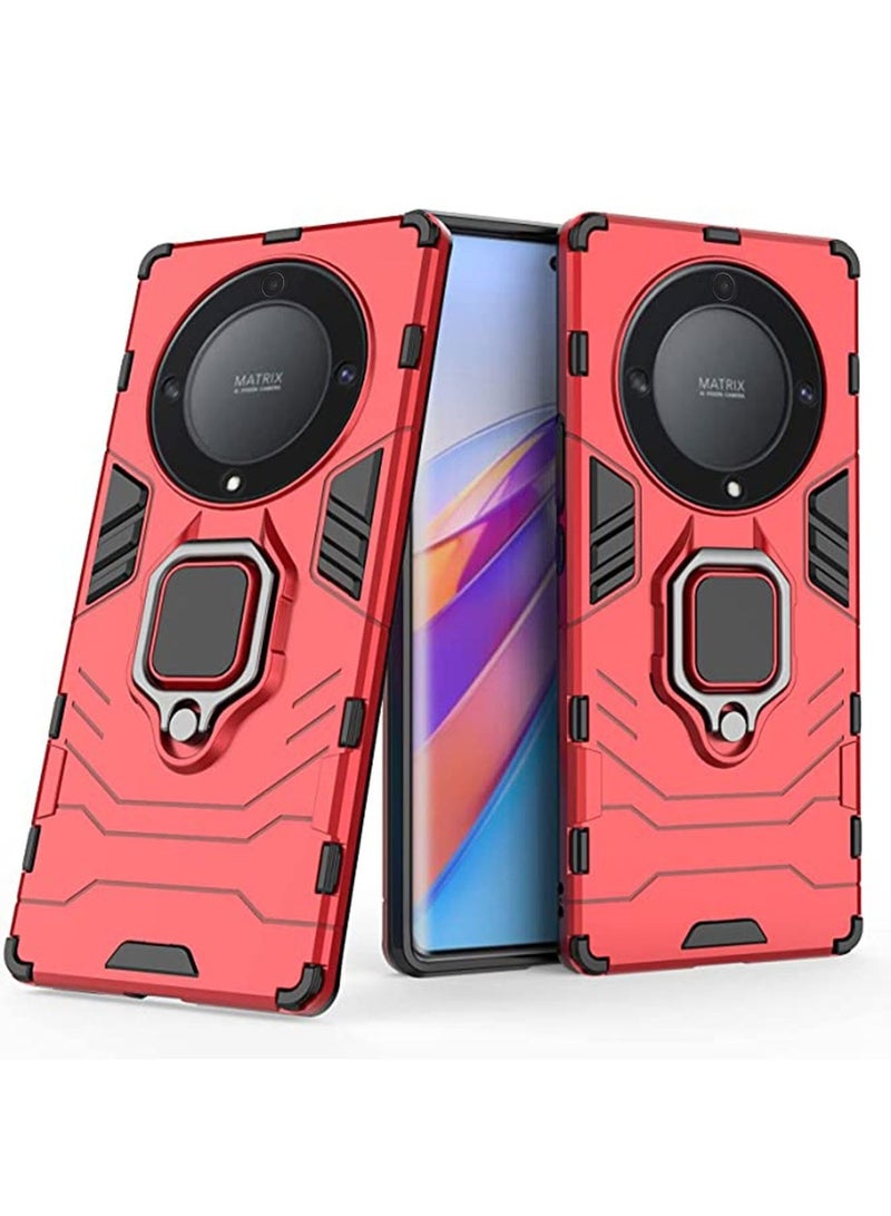 Compatible with Honor X9a or Honor Magic5 Lite Case Kickstand Hybrid Heavy Duty Armor Dual Layer Anti Scratch Phone Case Cover Red/Black - Image 2