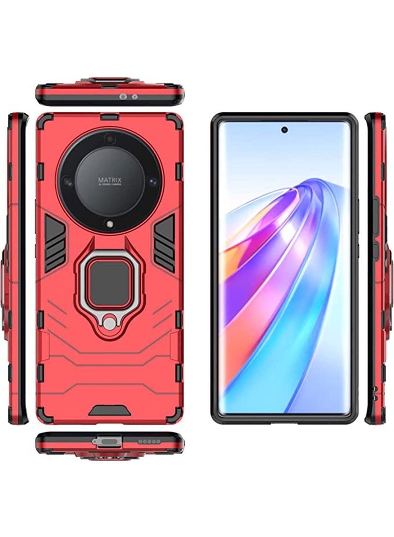 Compatible with Honor X9a or Honor Magic5 Lite Case Kickstand Hybrid Heavy Duty Armor Dual Layer Anti Scratch Phone Case Cover Red/Black - Image 3