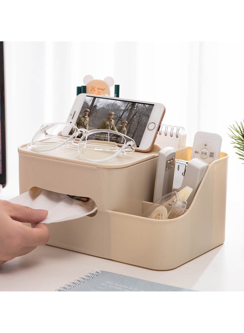 2pcs khaki color suction box minimalist modern napkin suction box, home living room creative coffee table, multifunctional tissue box storage box - Image 1