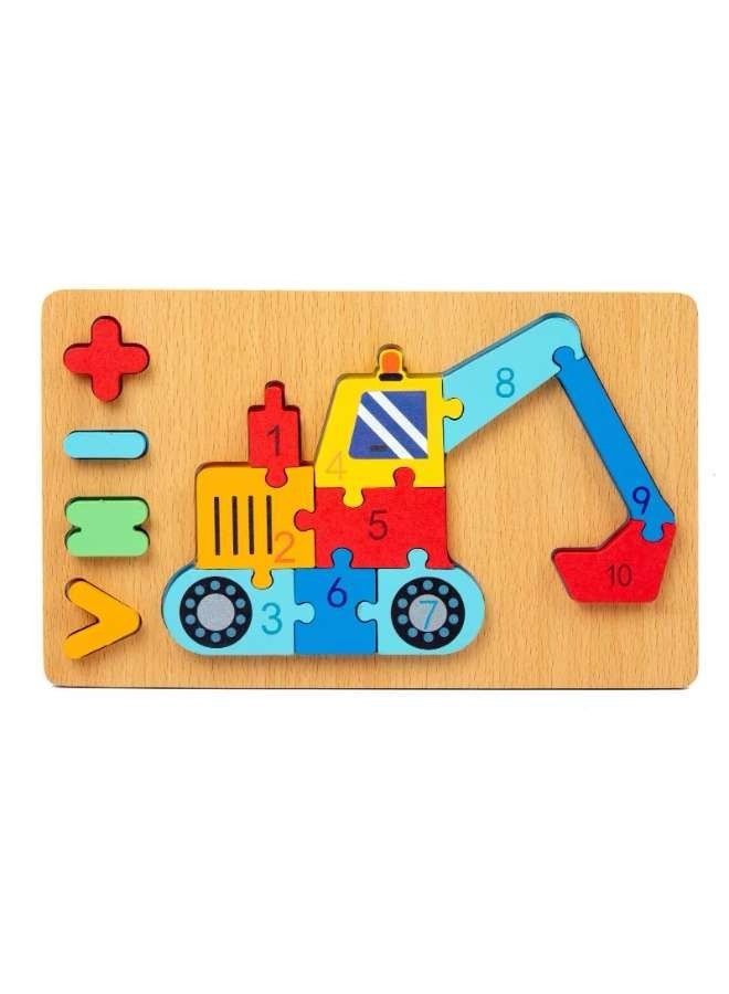 New Early Childhood Education  Digital Computing Enlightenment  3D Puzzle Logic Thinking, Puzzle Toy Brain Development  1-3 Year Old Wooden Stereoscopic Puzzle Professional Cognition Buckle Puzzle Splicing Board  Transportation Vehicle  Excavator ﻿ - Image 1