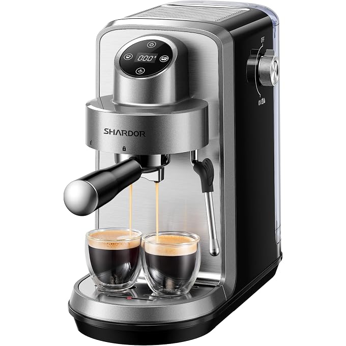 SHARDOR 20 Bar Espresso Machine, Touchscreen Expresso Coffee Machines with Steam Milk Frother for Home, Espresso Coffee Maker for Cappuccino, Latte, 40oz Removable Water Tank, Silver & Black - Image 1