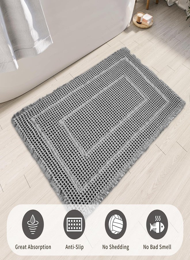 BULULOM Bathroom Floor Mat,Boho Bath Mat,Super Absorbent Bath Mat,Bathroom Rugs Non Slip Washable, Quick Dry Shower Mats, Ultra Soft Bath Mat Towel,Grey,18"*30" - Image 3