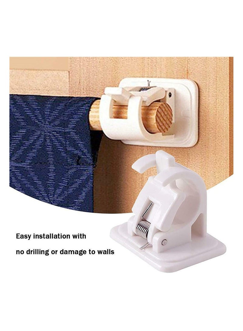 Adjustable Rod Bracket, 4Pcs Nail Free Self Adhesive Curtain Rod Brackets, No Drill Round Rod Fixing Clip for Hanging Net Curtain, Party Garden Decoration - Image 2