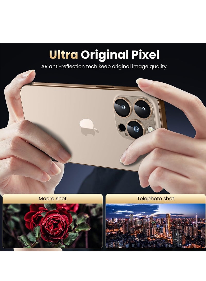 Wtech Apple iPhone 16 Pro / iPhone 16 Pro Max 2024 Premium Camera Styling Aluminum Frame Lens Protector - Clear/Desert Titanium - Image 2