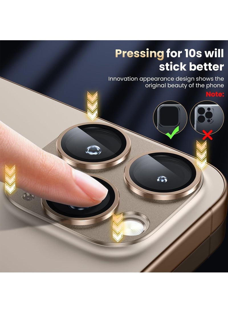 Wtech Apple iPhone 16 Pro / iPhone 16 Pro Max 2024 Premium Camera Styling Aluminum Frame Lens Protector - Clear/Desert Titanium - Image 3