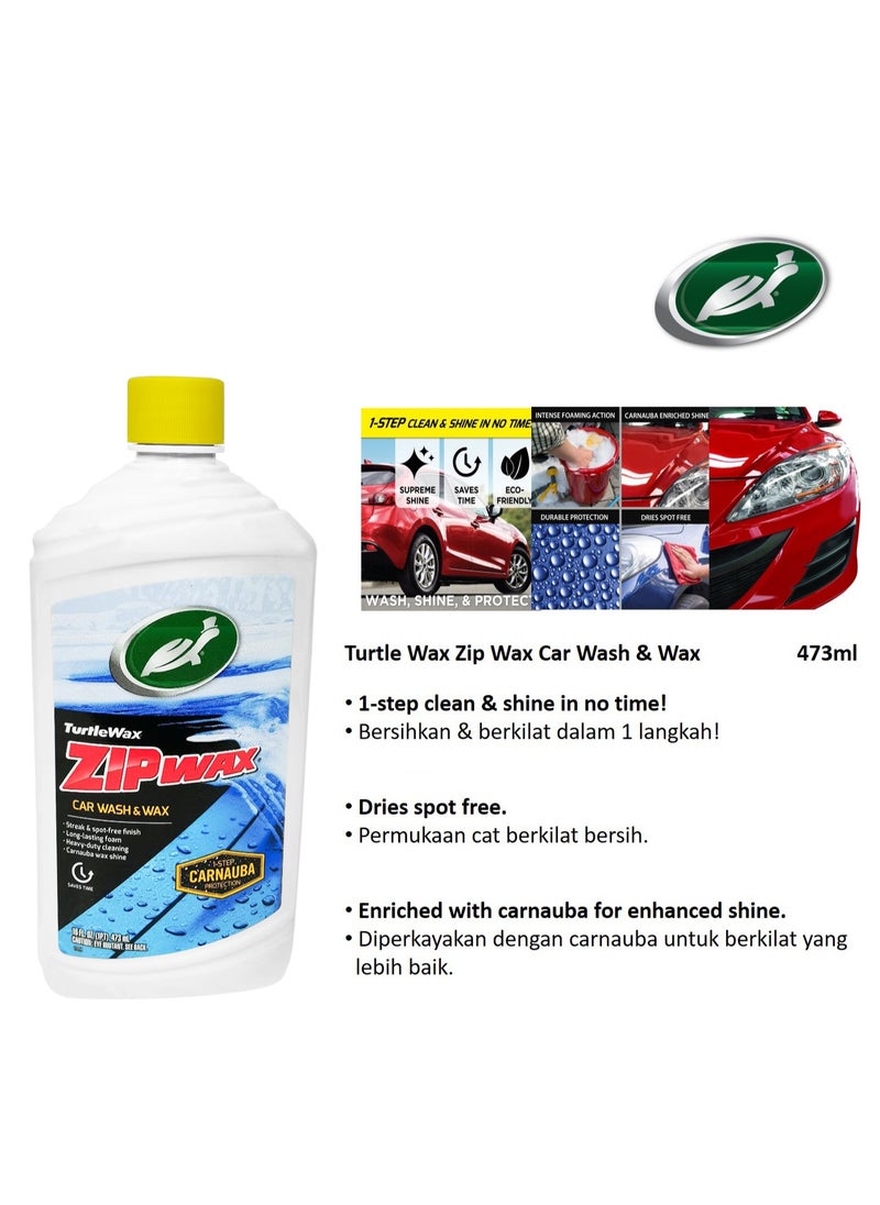 Zip Wax Car Wash and Wax - 473ml with Carnauba Protection for Clean and Shine by Turtle Wax