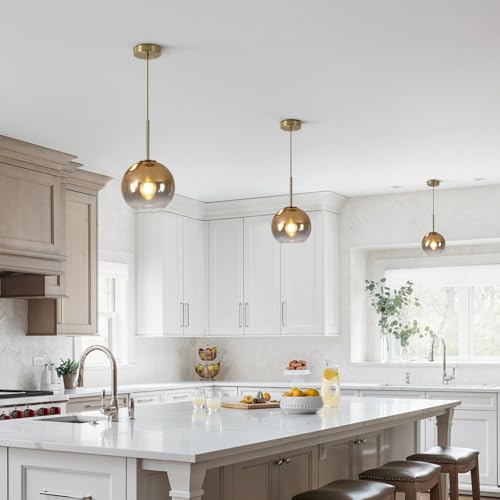 KCO Lighting Glass Globe Hanging Light Fixture Modern Gold Pendant Lights Kitchen Island Mid Century Dining Room Hanging Light Fixtures Over Table Single Pendant Light - Image 5