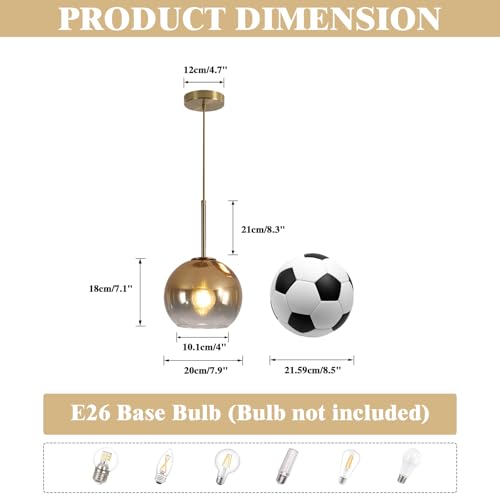 KCO Lighting Glass Globe Hanging Light Fixture Modern Gold Pendant Lights Kitchen Island Mid Century Dining Room Hanging Light Fixtures Over Table Single Pendant Light - Image 2