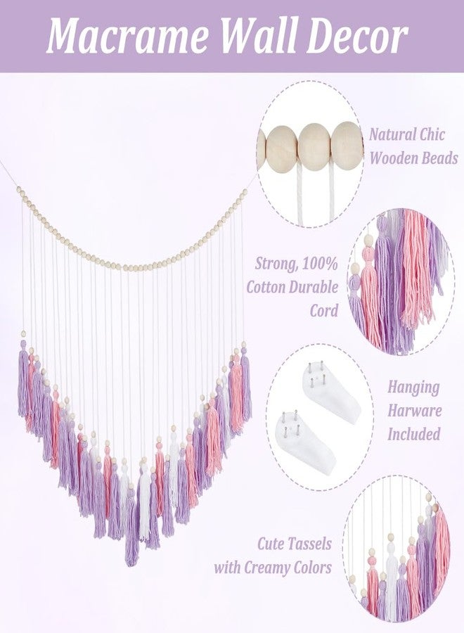 BEUNITONE Pink & Purple Macrame Wall Hanging - Boho Tassels Decor with Wood Beads for Bedroom, Nursery, Girls Room, Home,41"x35" Large Tassel Wall Hanging Boho Tassel Room Decor - Image 3