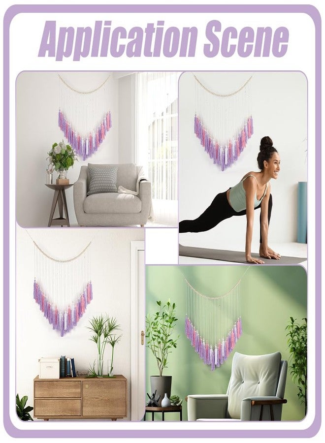 BEUNITONE Pink & Purple Macrame Wall Hanging - Boho Tassels Decor with Wood Beads for Bedroom, Nursery, Girls Room, Home,41"x35" Large Tassel Wall Hanging Boho Tassel Room Decor - Image 5
