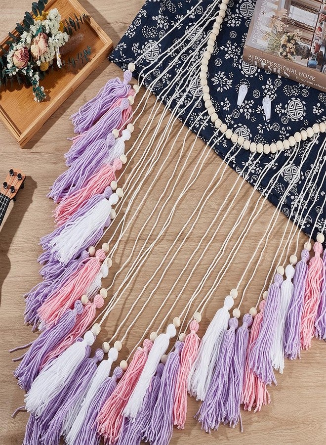 BEUNITONE Pink & Purple Macrame Wall Hanging - Boho Tassels Decor with Wood Beads for Bedroom, Nursery, Girls Room, Home,41"x35" Large Tassel Wall Hanging Boho Tassel Room Decor - Image 4