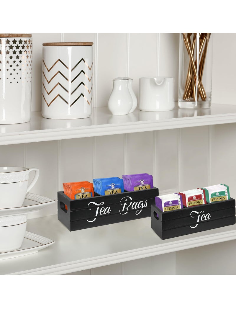 Excefore Tea Bag Organizer Wooden Tea Box with Handle Tea Bag Holder for Tea Storage for Kitchen Pantry Cabinet Countertop Tea Storage Box Sugar Packet Holder (Black Set of 2) - Image 4