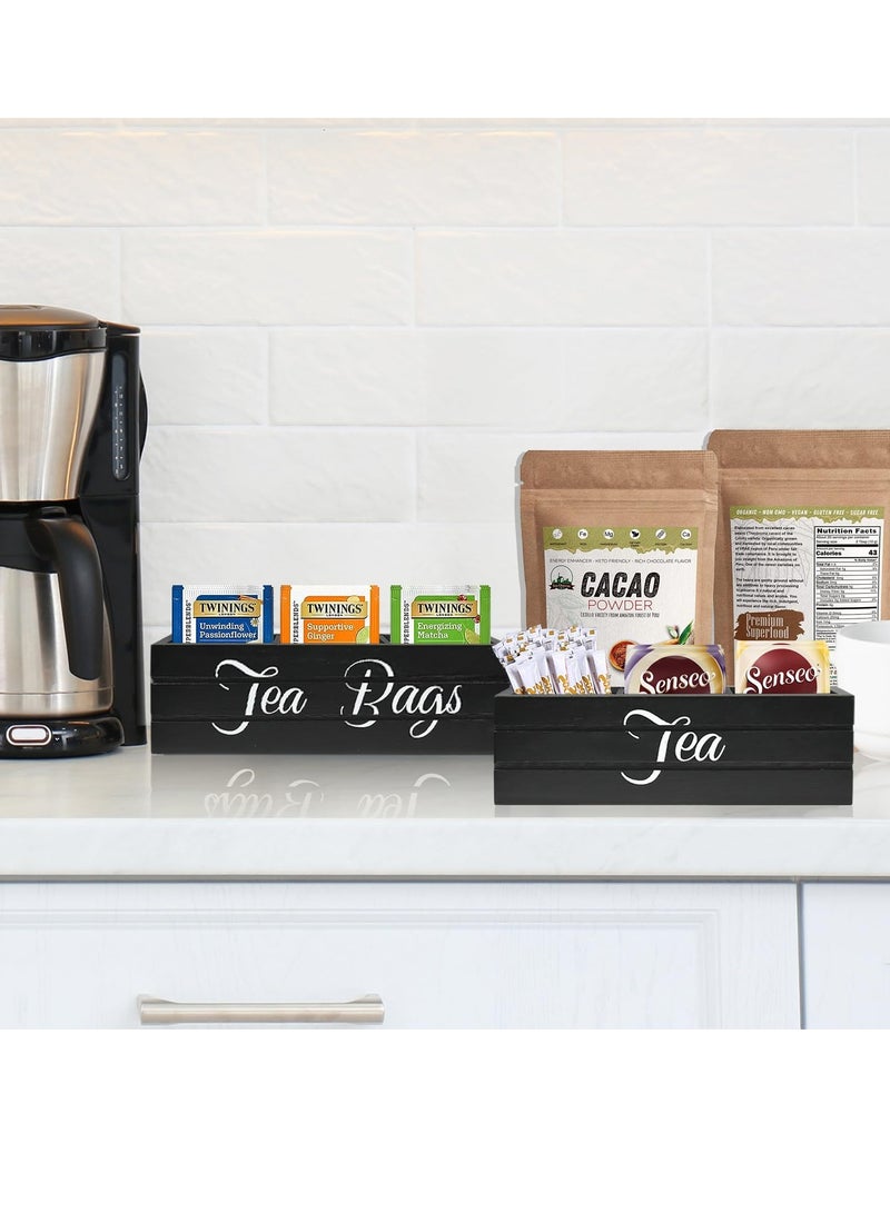 Excefore Tea Bag Organizer Wooden Tea Box with Handle Tea Bag Holder for Tea Storage for Kitchen Pantry Cabinet Countertop Tea Storage Box Sugar Packet Holder (Black Set of 2) - Image 3