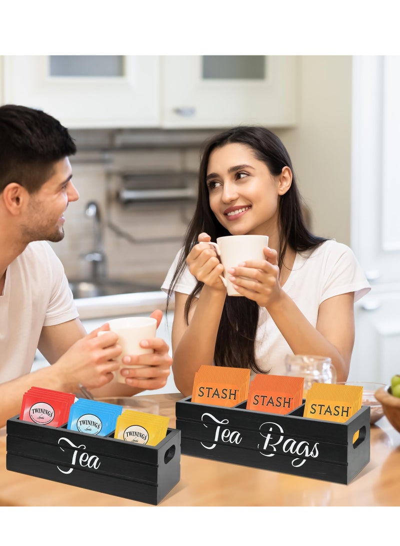 Excefore Tea Bag Organizer Wooden Tea Box with Handle Tea Bag Holder for Tea Storage for Kitchen Pantry Cabinet Countertop Tea Storage Box Sugar Packet Holder (Black Set of 2) - Image 5