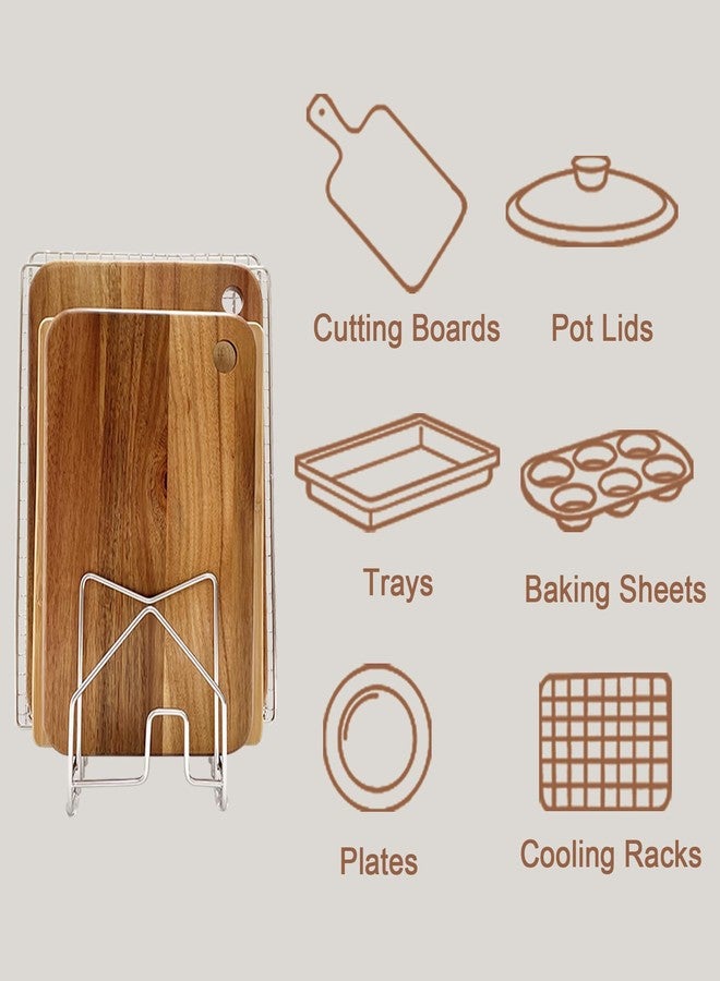 SUNFICON Pot Lid Organizer Cutting Board Holder Inside Cabinet 304 Stainless Steel Pots and Pan Organizer Under Cabinet Pot Cover Cookie Sheet Bakeware Serving Tray Cooling Rack Stand Kitchen Countertop - Image 4
