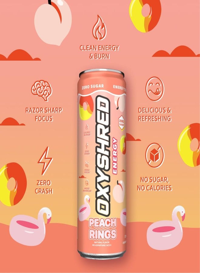 EHP Labs OxyShred Healthy Energy Drink - Zero Sugar Energy Drinks with Amino Acids, Green Tea Extract, Vitamin C & L Carnitine - Zero Carbs, Zero Calories, Clean Caffeine, Peach Candy Rings (12-Pack) - Image 4