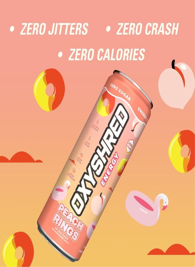 EHP Labs OxyShred Healthy Energy Drink - Zero Sugar Energy Drinks with Amino Acids, Green Tea Extract, Vitamin C & L Carnitine - Zero Carbs, Zero Calories, Clean Caffeine, Peach Candy Rings (12-Pack) - Image 3