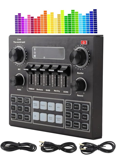 Sound Card V9, Live Broadcast Sound Card, External Stereo Audio Mixer Broadcast Metal Frosted Body Easy Operation,Bluetooth Sound Mixer Live Sound Card For Streaming and Games