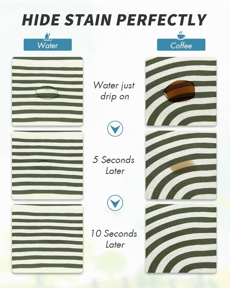 AMOAMI Coffee Mat Hide Stain Rubber Backed Absorbent Dish Drying Mat for Kitchen Counter - Fits Under Coffee Maker & Dish Rack - Green Line 12x19 - Image 2