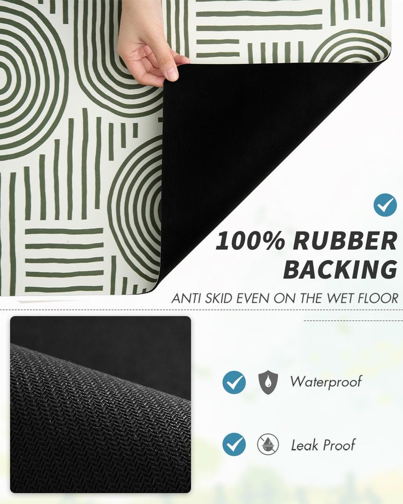 AMOAMI Coffee Mat Hide Stain Rubber Backed Absorbent Dish Drying Mat for Kitchen Counter - Fits Under Coffee Maker & Dish Rack - Green Line 12x19 - Image 5