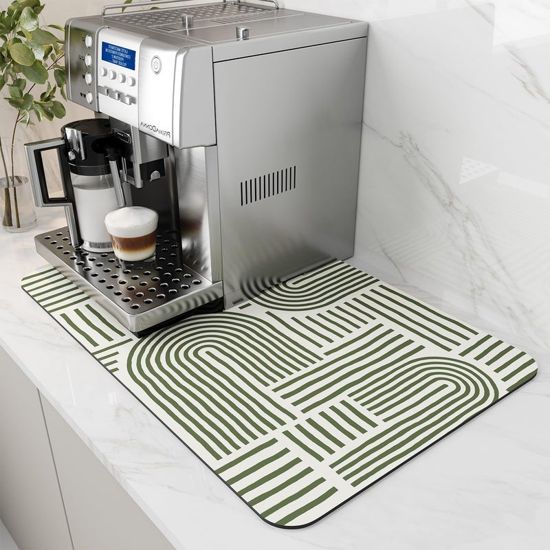 AMOAMI Coffee Mat Hide Stain Rubber Backed Absorbent Dish Drying Mat for Kitchen Counter - Fits Under Coffee Maker & Dish Rack - Green Line 12x19 - Image 1