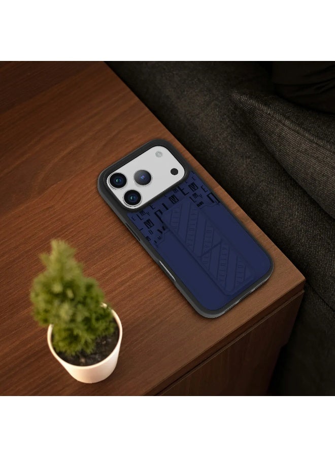 ليفيلو حافظة iPhone 17 Pro Max Morphix Gripstand مع حاملة بطاقات وحزام مغناطيسي للتثبيت / تثبيت آمن / قبضة بيد واحدة / حافة مقاومة للصدمات / غطاء خلفي بتصميم فاخر مع شعار مطبوع - أزرق منتصف الليل - Image 2