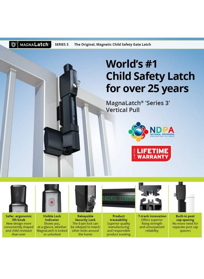 MAGNA-LATCH - D&D Technologies ML3VPKA MagnaLatch Vertical Pull, Child & Pet Safety Magnetic Gate Latch and Gate Lock, for Any Square Gate - Image 1