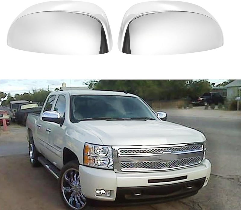 AUCERAMIC Chrome Plated Mirror Covers Caps Compatible with 20072014 Chevy Silverado GMC Sierra Suburban Tahoe Avalanche Yukon Cadillac Escalade