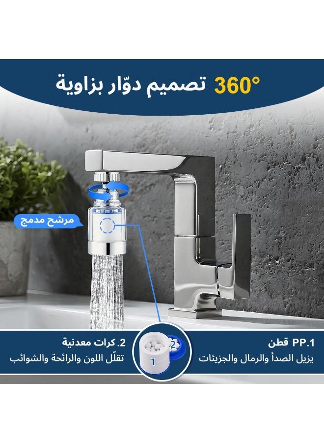 فلوكسهوم فلتر مياه للصنبور بعبوة 2، دوران 360°، فلتر عالمي للمطبخ والحمّام لإزالة الكلور والفلورايد والمعادن الثقيلة ومشاكل عسر الماء – يشمل 2 فلاتر + 10 خراطيش تنقية - Image 4