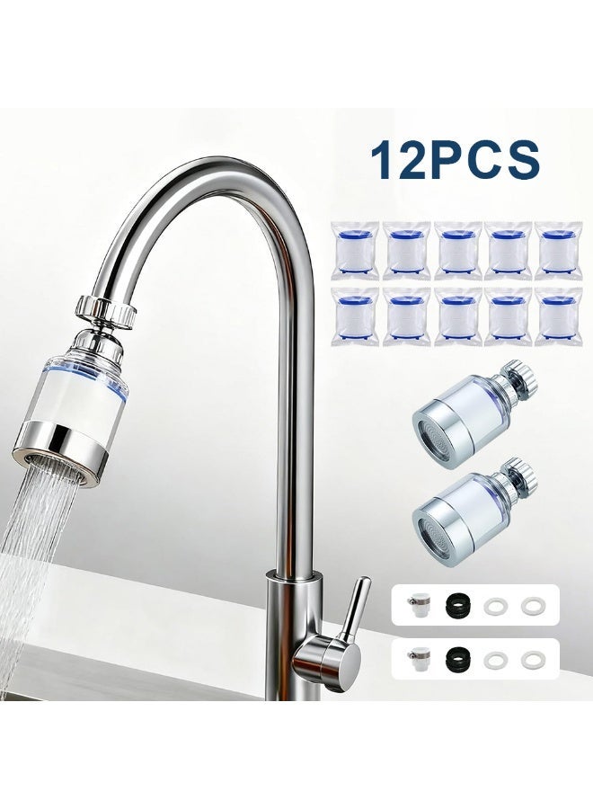 فلوكسهوم فلتر مياه للصنبور بعبوة 2، دوران 360°، فلتر عالمي للمطبخ والحمّام لإزالة الكلور والفلورايد والمعادن الثقيلة ومشاكل عسر الماء – يشمل 2 فلاتر + 10 خراطيش تنقية - Image 1