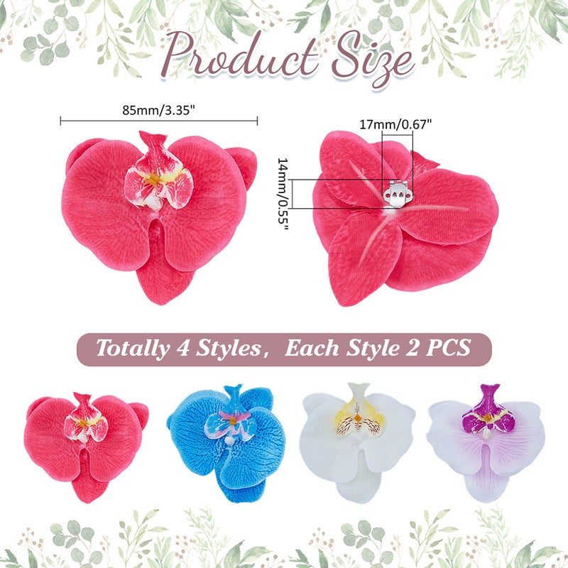 1set 8pcs 4 styles Iron Shoe Clip with Silk Cloth Artificial Phalaenopsis Flower Mixed color 95mm 2pcs/style - Image 2