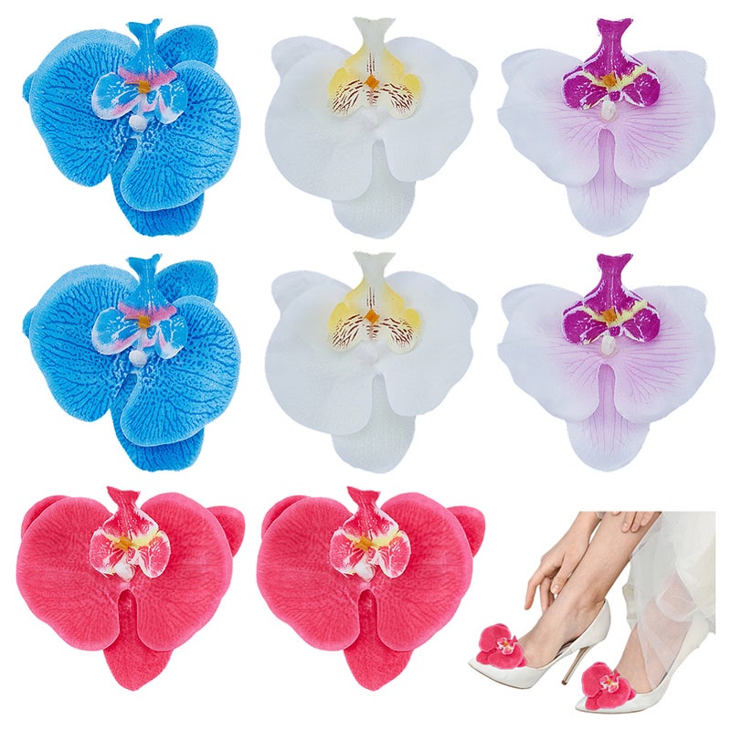 1set 8pcs 4 styles Iron Shoe Clip with Silk Cloth Artificial Phalaenopsis Flower Mixed color 95mm 2pcs/style - Image 1