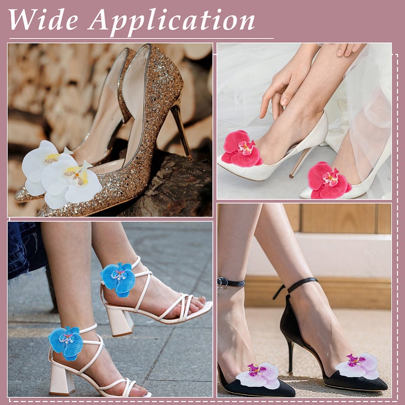 1set 8pcs 4 styles Iron Shoe Clip with Silk Cloth Artificial Phalaenopsis Flower Mixed color 95mm 2pcs/style - Image 5