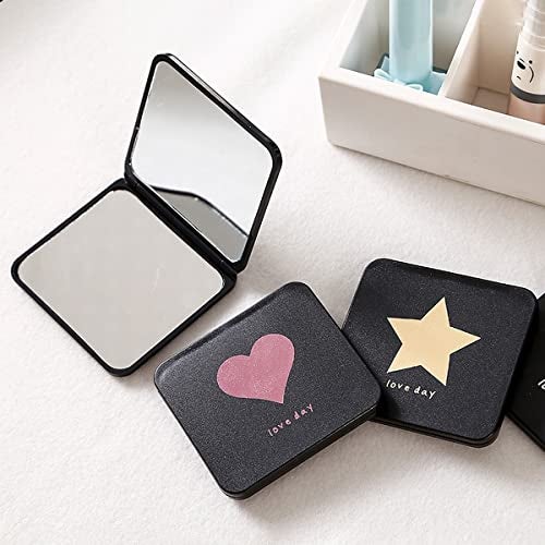 wolpin Foldable Makeup Mirror Black | Square Glass Pocket Mirror for Women Men Girls | Portable Vanity Mirror for Handbag Purse | Compact Framed Tabletop Mount Travel Makeup Mirror - Image 5