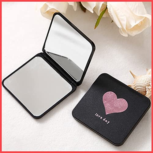wolpin Foldable Makeup Mirror Black | Square Glass Pocket Mirror for Women Men Girls | Portable Vanity Mirror for Handbag Purse | Compact Framed Tabletop Mount Travel Makeup Mirror - Image 1