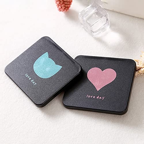 wolpin Foldable Makeup Mirror Black | Square Glass Pocket Mirror for Women Men Girls | Portable Vanity Mirror for Handbag Purse | Compact Framed Tabletop Mount Travel Makeup Mirror - Image 2