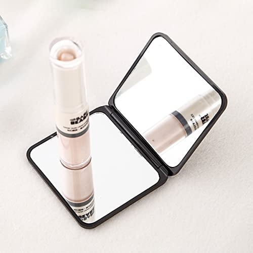 wolpin Foldable Makeup Mirror Black | Square Glass Pocket Mirror for Women Men Girls | Portable Vanity Mirror for Handbag Purse | Compact Framed Tabletop Mount Travel Makeup Mirror - Image 4