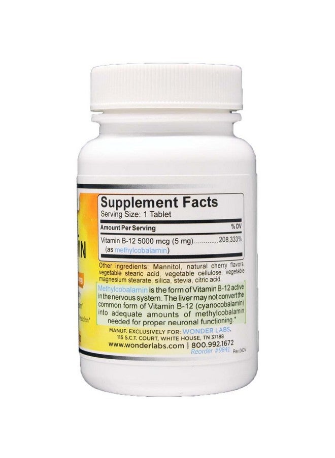 Wonder Laboratories Maximum Strength Methylcobalamin Vitamin B-12, Sublingual Vitamin B-12 5,000mcg 3rd Party Tested for Purity and Potency- 120 Tablets - Image 2