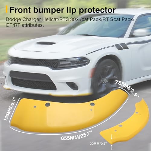 HTRACING Front Bumper Lip Splitter Protector Compatible with Charger SRT Hellcat/SRT 392/Scat Pack/RT Scat Pack/GT/RT 2015-2022, Yellow - Image 3