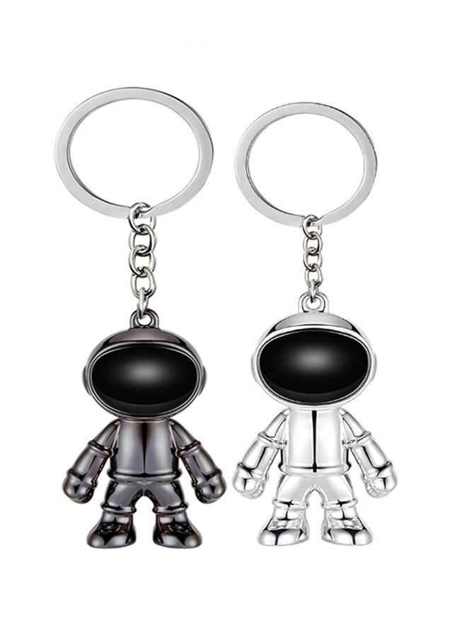 2 Pack Set Of Robot Keychains For Men, Creative Astronauts, Car Keychains, Office Backpacks, Wallets, Accessories, Black+silver  - Image 1